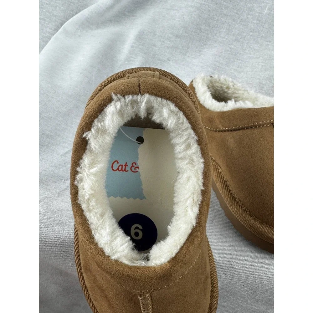 Cat & Jack Toddler Boys Girls Chestnut Faux Suede Fur Lined Slippers Size‎ 6 NEW